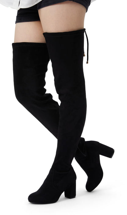 Vepose Women's Thigh High Over The Knee Boots, 3" Inch Block Chunky Heel Fashion Boot for Lady, 992 - Suede Black, Size 7 US (CJY992 Black 07)