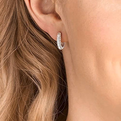 Swarovski Dextera Mini Hoop Women's Earrings, Clear Swarovski Crystals on a Rhodium Finished Setting with Lever Back Closure