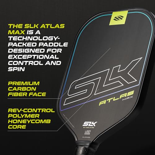 2025 SLK by Selkirk Atlas Max Pickleball Paddle Bundle | Featuring Raw Carbon Fiber Face & Rev-Control Polymer Core | Complete Set with 2 Paddles, 3 Hybrid+ Balls, and SLK Sling Bag