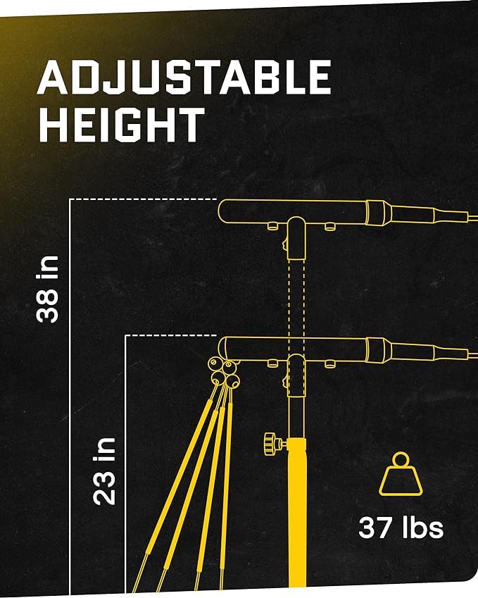 SKLZ Hurricane Batting Swing Trainer for Baseball & Softball - Durable Swing Arm - 4 Power Band System - High-Visibility, Anti-Dent Target Ball Head - Screw-in Base Legs, Metal Stakes & Carry Bag