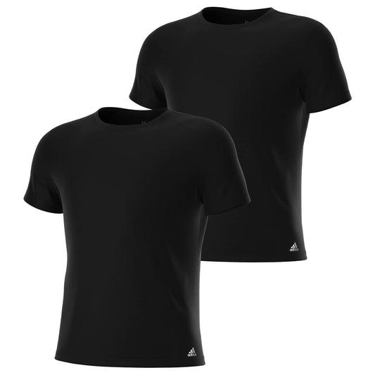 adidas Men's Stretch Cotton Crew Neck (2-Pack), Black, Large