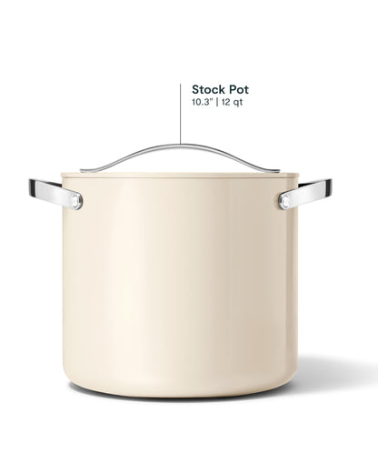 Caraway Stock Pot - 12 Qt Ceramic Coated Pot With Lid - Fee From Forever Chemicals - Large Pot for Bigger Batches - Cream