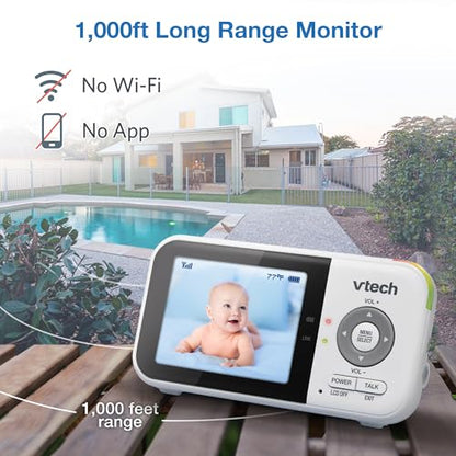 VTech VM819 Baby Monitor, 2.8” Screen, Night Vision, 2-Way Audio, Temperature Sensor and Lullabies, Secure Transmission No WiFi