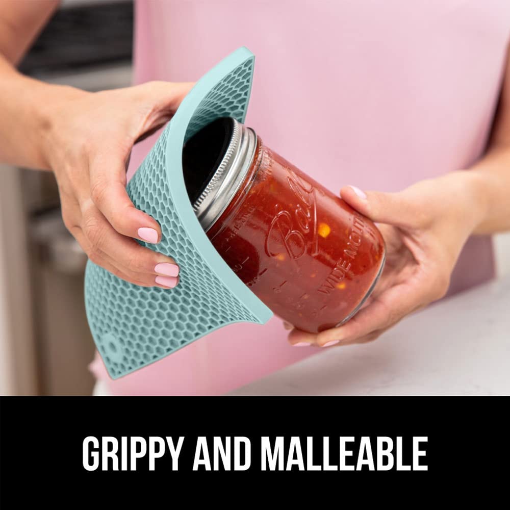 GORILLA GRIP BPA-Free Soft Silicone Oven Mitts and Potholder Set of 4, Heat Resistant Hot Pads, Thick Cotton Lined Cooking Mitt, Long Gloves Protect Hands, Kitchen Waterproof Trivet Mats, 12.5" Mint