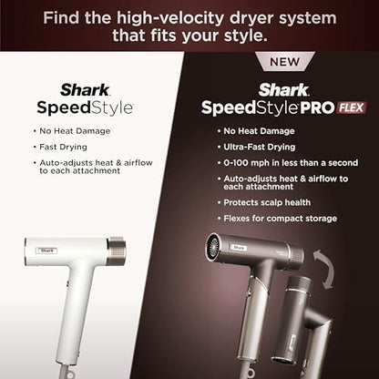 Shark SpeedStyle Pro Flex Professional Performance High-Velocity Hair Dryer System with Scalp Shield & IQ Speed Styling and Drying Suite, Lightweight, Ionic, No Heat Damage, Mocha Silver, HD542