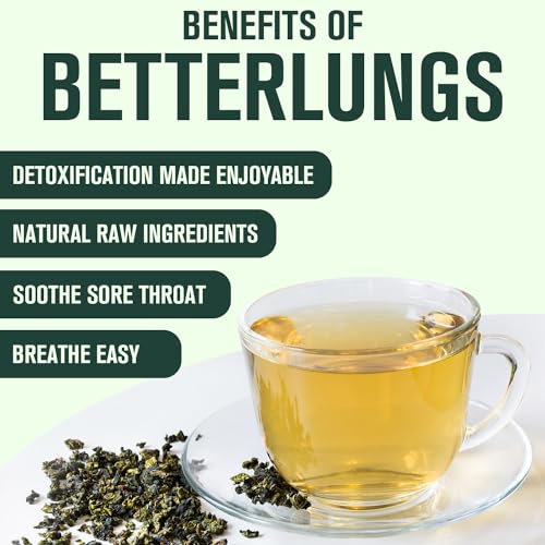 Betterbrand BetterLungs Detox Tea - 20 Loose Leaf Servings - Mullein Leaf, Ginseng, Elderberry, Ginger & Thyme for Lung Cleanse, Congestion Relief, Mucus Detox - Caffeine Free