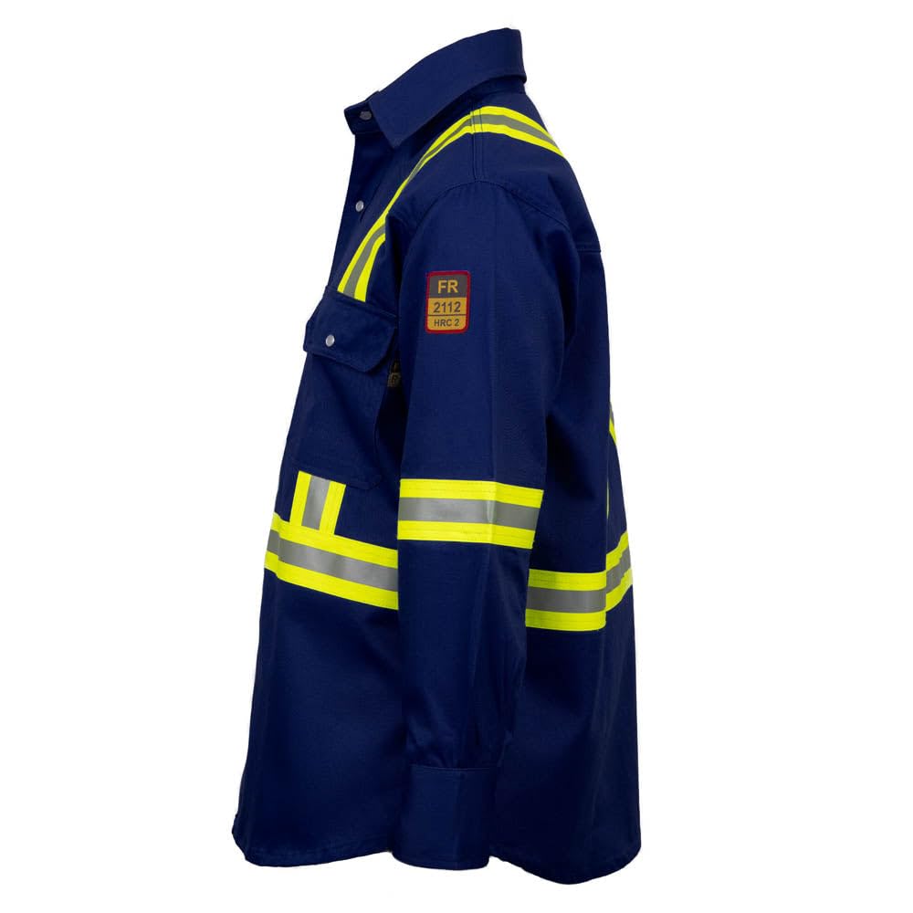 Just In Trend Flame Resistant High Visibility Hi Vis Shirt - 100% C - 7 oz (Large, Navy Blue)