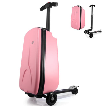 iubest Luggage Carry On Scooter Suitcase for Kids Age 4-15, Detachable & Foldable 4 in 1 Suitcase, Multifunctional Ride On Travel Trolley Scooter Combo-Pink