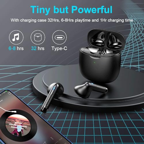 Wireless Earbuds, Bluetooth 5.4 Earbuds Stereo Bass, Bluetooth Headphones in Ear Noise Cancelling Mic, Sports Earphones IP7 Waterproof, 32H Playtime USB C Mini Charging Case Ear Buds for Android iOS