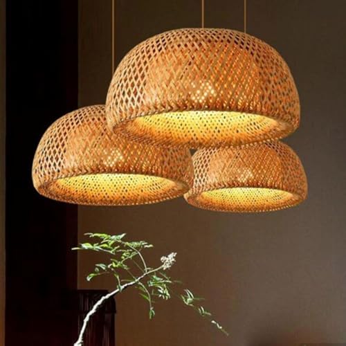 STVDEDG Bamboo Straw Hat Pendant Light Chinese Pastoral Style Chandelier Shades Industrial Single Head Retro Hanging Lamp Nordic Minimalist Indoor Lampshade for Kitchen, Bedroom, Dining, Living Room