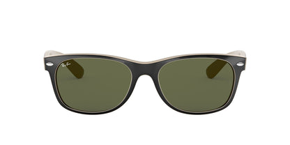 Ray-Ban RB2132 New Wayfarer Square Sunglasses, Black On Beige/G-15 Green, 52 mm