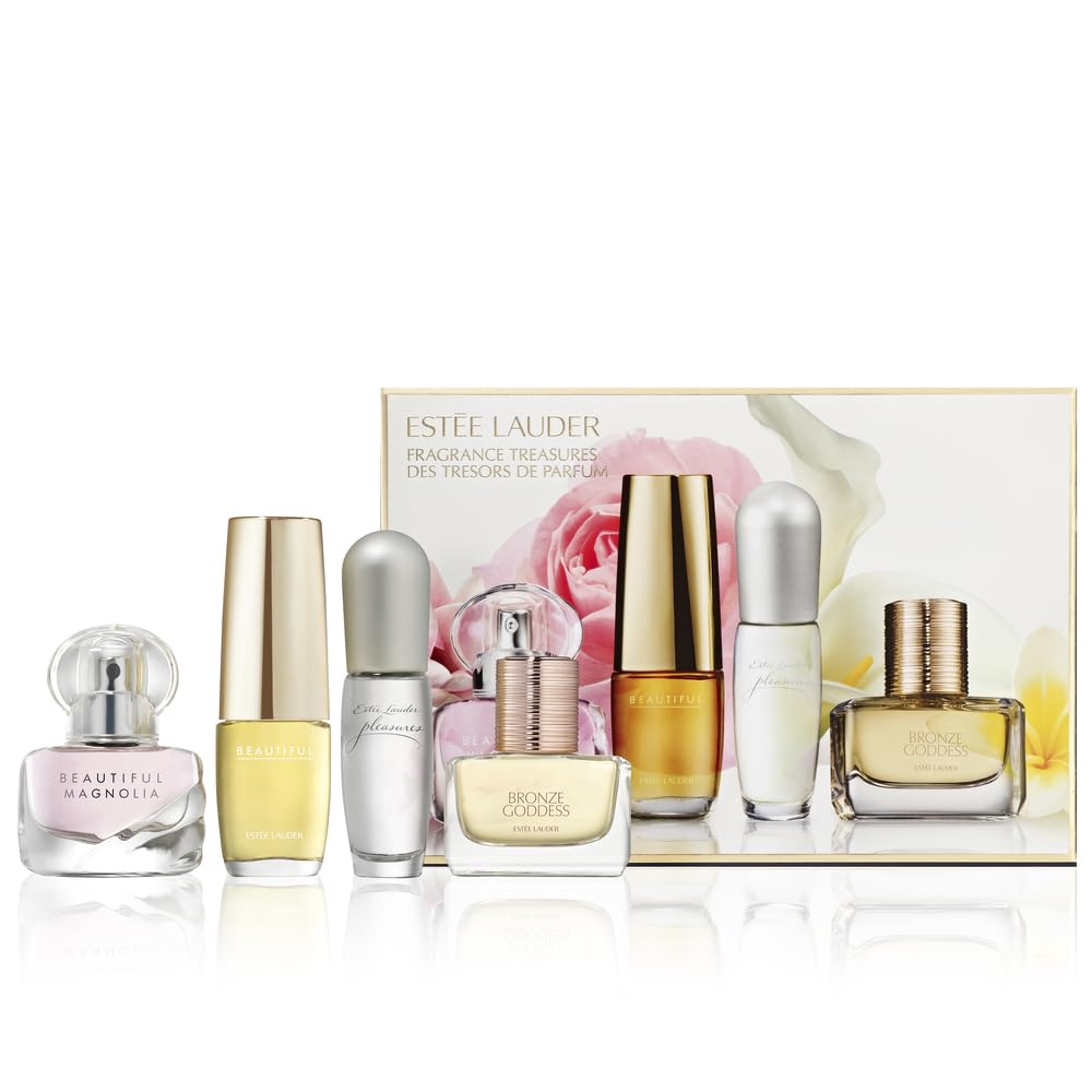 Estée Lauder Fragrance Treasures Fragrance Gift Set | Includes Beautiful Magnolia, Bronze Goddess, Beautiful & Pleasures Perfume