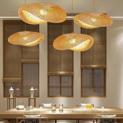 STVDEDG Farmhouse Bamboo Wicker Chandelier Rural Hand Woven Hanging Lights Fashion Retro Postmodern Pendant Lamp Chinese Style Hollow Light Fixture for Kitchen Living Room Villa Bedroom Corridor