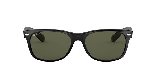 Ray-Ban RB2132 New Wayfarer Square Sunglasses, Black/Polarized Green, 55 mm