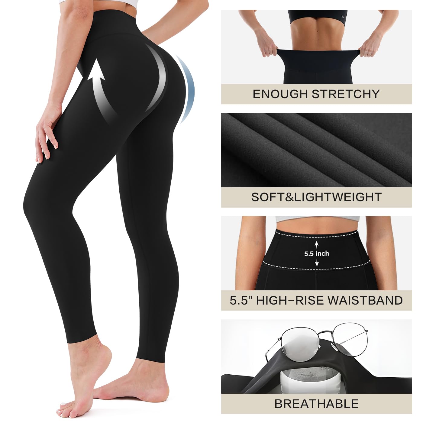 Blisset 3 Pack High Waisted Leggings for Women-Soft Athletic Tummy Control Pants for Running Yoga Workout Reg & Plus Size