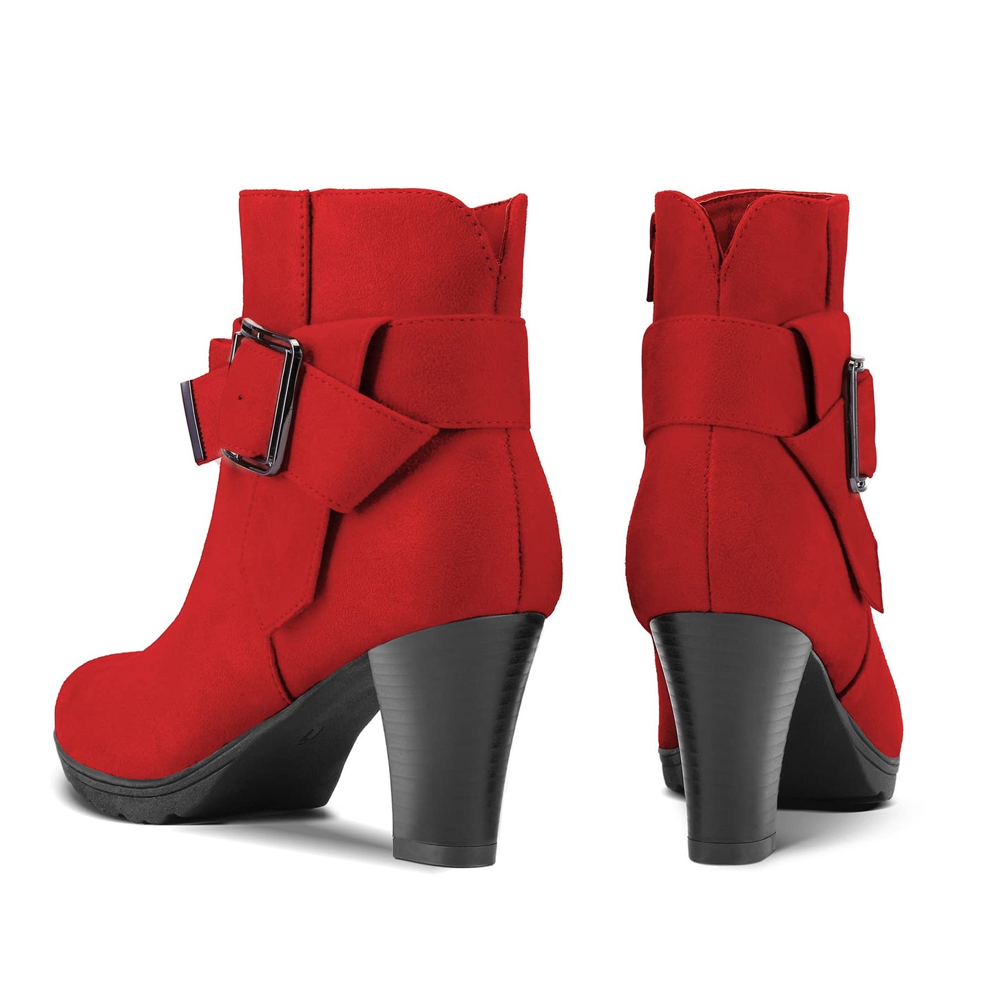 mysoft Women's Wide Width Ankle Boots Chunky Heel Ankle Strap Buckle Booties with Zipper