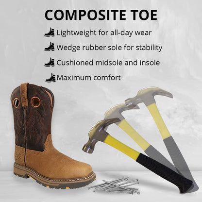 Wolf Work Boots for Men Leather, Slip Resistance - Mens Work Boots - Insulated Work Boots for Men - Construction Boots for Men - Botas de Trabajo para Hombre - Composite Toe Work Boots