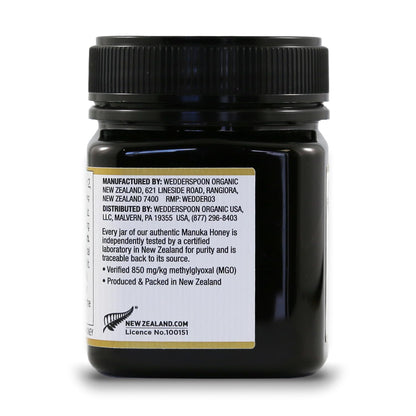 Wedderspoon Raw Premium Manuka Honey, MGO 850, 8.8 Oz, Unpasteurized New Zealand Honey, Traceable from Our Hives to Your Home