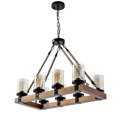 8-Light Farmhouse Chandelier Kitchen Island Light Fixture, Wood Chandeliers, Candle Pendant Light, Glass Lodge and Tavern Pendant Lighting 480W Max (Bulb Not Included)