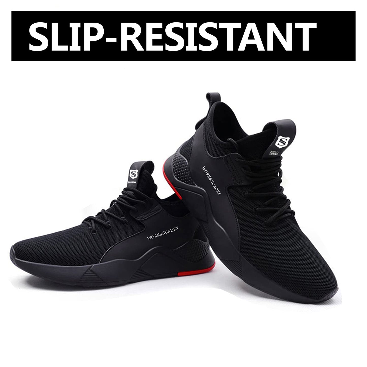 SUADEX Steel Toe Shoes for Men Women Lightweight Safety Work Sneakers for Construction Indestructible Breathable Black