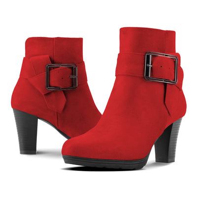 mysoft Women's Wide Width Ankle Boots Chunky Heel Ankle Strap Buckle Booties with Zipper