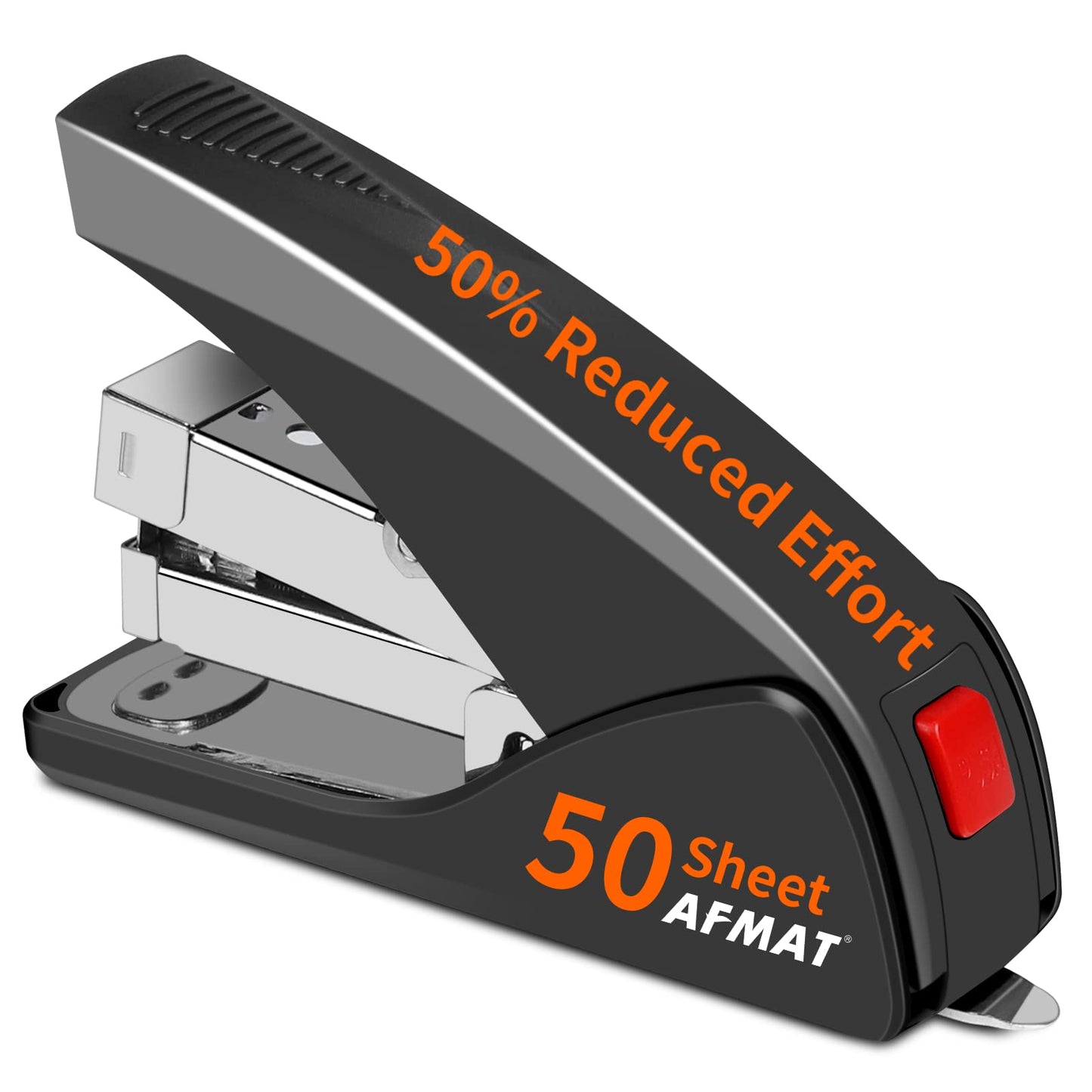 Stapler for Desk, 50 Sheet Effortless Stapler, Desktop Stapler Staple with One Finger, Portable Handheld Ergonomic Stapler Heavy Duty, Built-in Staple Remover, Space Save Size, Good for Home & Office