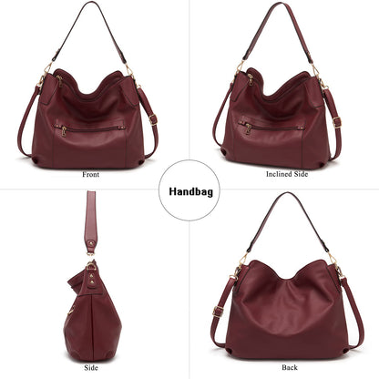 Large Crossbody Bags Ladies Shoulder Handbags Purse and Wallet Set for Women Hobo Purses DeepRed