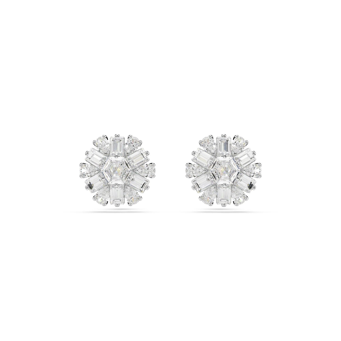 Swarovski Idyllia Stud Earrings, Mixed Cuts, Snowflake, Clear, Rhodium Finished