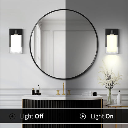 Wall Sconces Set of 2 Modern Vanity Lights with Double Clear Glass Shade Matte Black Indoor Farmhouse Wall Lights for Bathroom Living Room Bedroom Hallway Bulb E26 Base (Bulbs Not Included)