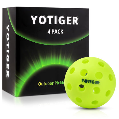 Bolas de Pickleball YOTIGER, pacote com 4 bolas de Pickleball para áreas externas com 40 buracos, alta visibilidade e salto, bolas de Pickleball elegantes e duráveis ​​para todos os estilos de raquetes de Pickleball e todos os níveis de habilidade