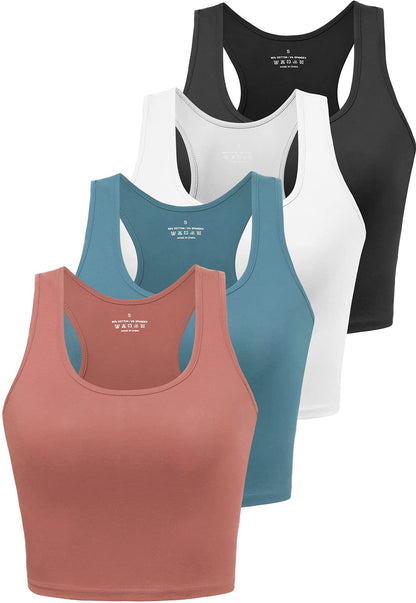 Joviren Cotton Workout Crop Tank Top for Women Racerback Yoga Tank Tops Athletic Sports Shirts Exercise Undershirts 4 Pack Black/White/Blue/Red L