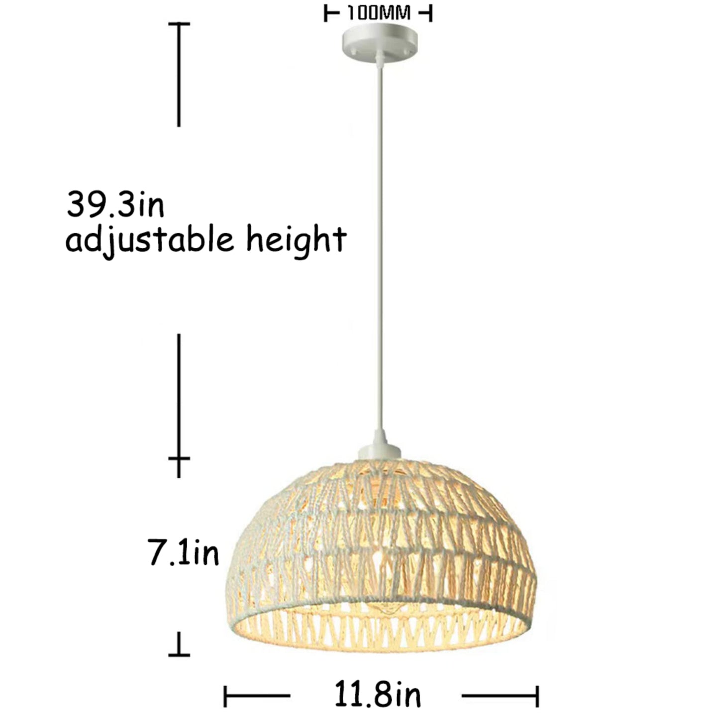 DANGGEOI Rattan Pendant Light Fixture Wicker Chandelier for Kitchen Island,Boho Woven Hanging Ceiling Lights Hand-Worked Bamboo Basket Lamp Shade Hanging Lamp for Living Room,Bedroom (11.8in)