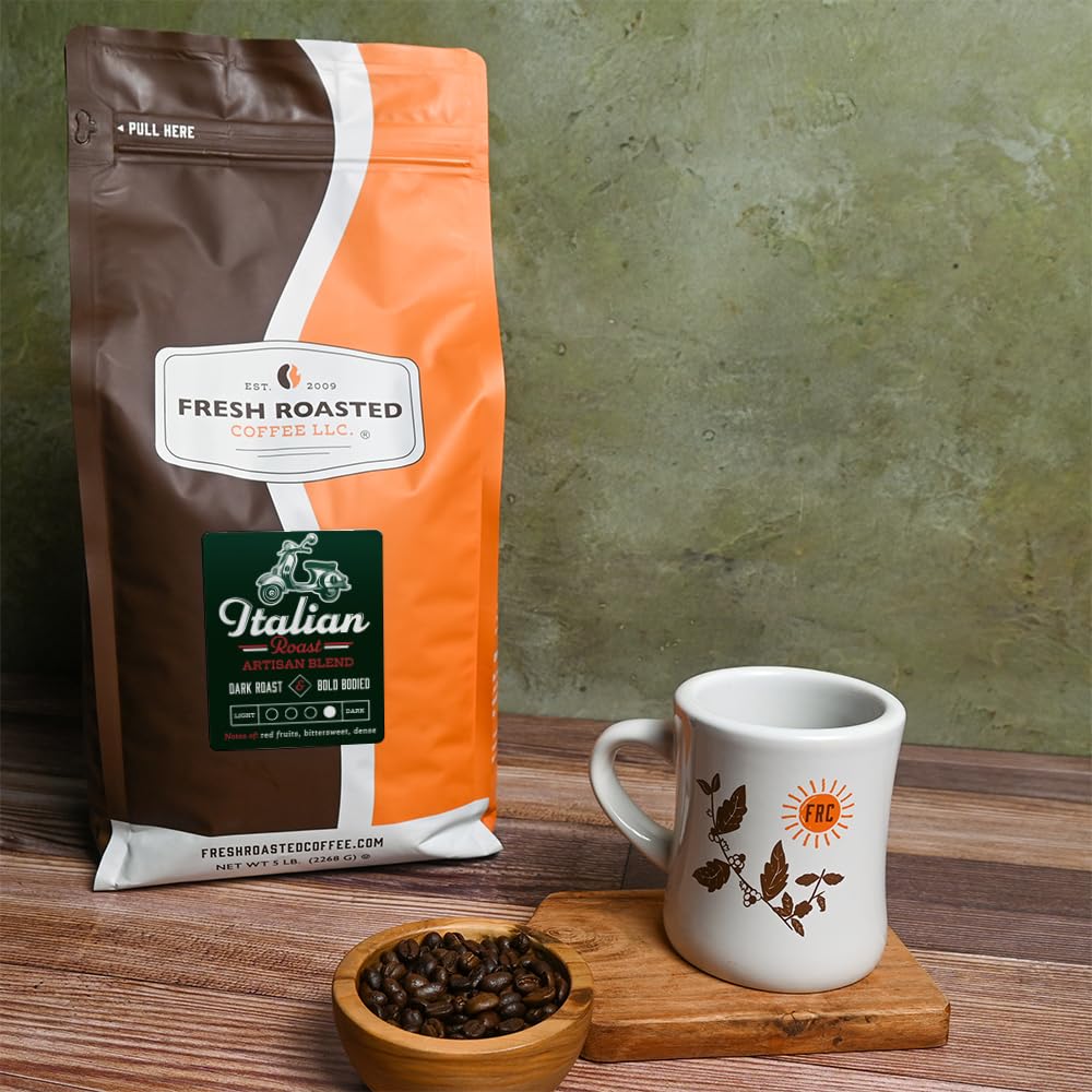 Fresh Roasted Coffee, Italian Roast, 5 lb (80 oz), Dark, Kosher, Whole Bean