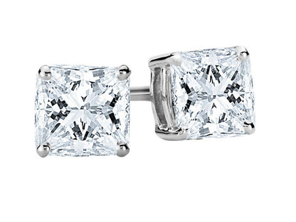 2 Carat Princess Cut Diamond Stud Earrings Earth-mined 14K White Gold (G-H VS1-VS2)