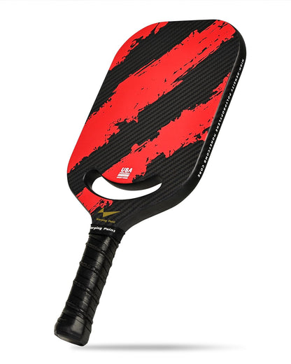 Pala de pickleball de fibra de carbono Warping Point con garganta Aero Throat, pala de pickleball termoformada aprobada por USAPA para potencia y efecto, núcleo de panal de polipropileno de 16 mm, superficie texturizada con grano de carbono, color rojo