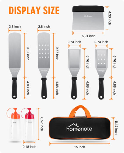 HOMENOTE Griddle Accessories Kit, Exclusive Griddle Tools Spatulas Set for Blackstone - 8 Pcs Commercial Grade Flat Top Grill Accessories - Great for Outdoor BBQ, Teppanyaki and Camping, Black