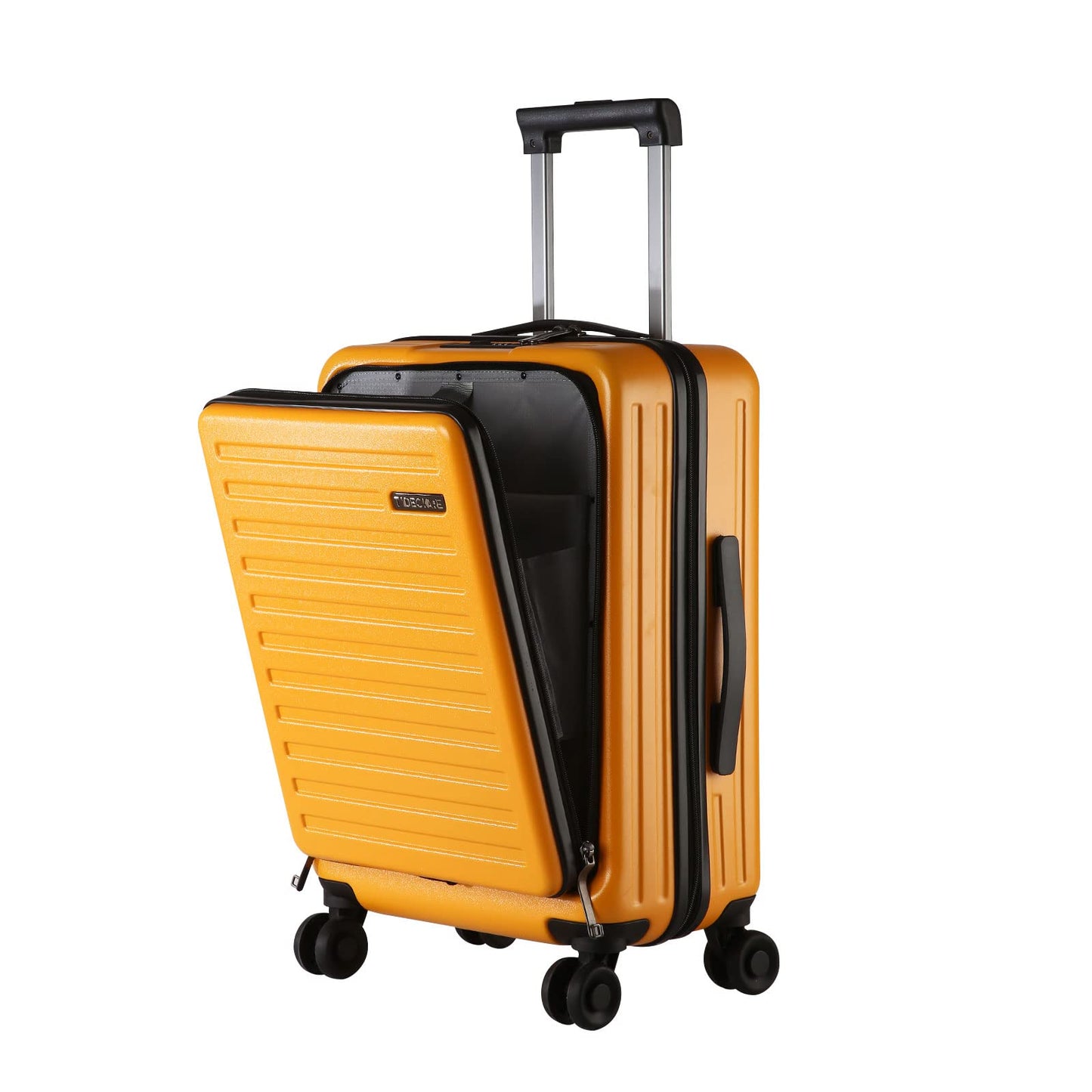 TydeCkare 20 Inch Carry On Luggage with Front Zipper Pocket, 45L, Lightweight ABS+PC Hardshell Suitcase with Spinner Silent Wheels, Convenient for Business Trips, Orange