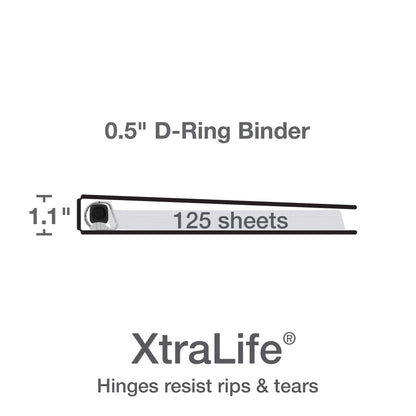 Oxford 3 Ring Binders, 0.5 inch ONE-Touch Easy Open D Rings, Durable Binders for School and Office, View Binder Covers, Xtralife Hinge, Non-Stick, PVC-Free, Black, Holds 125 Sheets, 6 PK (79901)