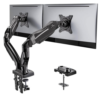 HUANUO Dual Monitor Stand - Full Adjustable Monitor Desk Mount Swivel Vesa Bracket with C Clamp, Grommet Mounting Base for 13 to 32 Inch Computer Screens - Each Arm Holds 4.4 to 19.8lbs