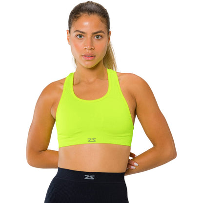 Zensah Seamless Sports Bra - Best Sports Bra for Running, Made in USA (Neon Yellow, Large/X-Large)