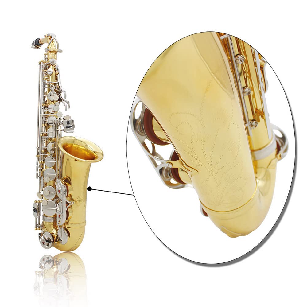 Btuty Etched Polished Brass Alto Saxophone Eb E-Flat Natural White Shell Button Woodwind Instrument with Case Gloves Mute Cleaning Cloth Belt Brush