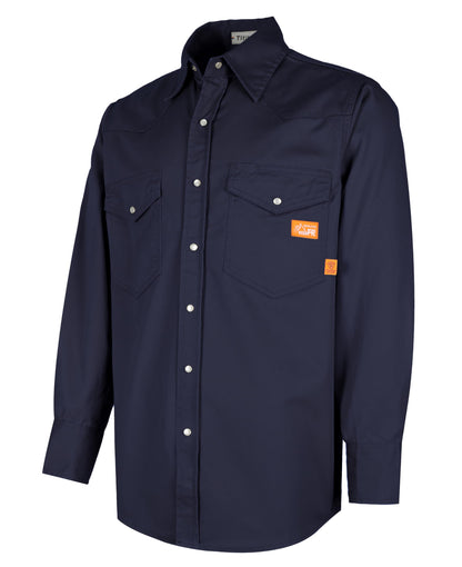 Titicaca FR Shirt for Men Pearl Snaps Flame Resistant 100% C 7.5oz Navy Welding Shirt