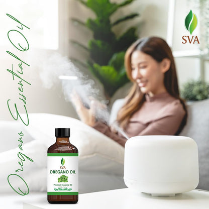 SVA Oregano Essential Oil – 4 Fl Oz – 100% Natural Oregano Oil - for Diffuser, Hair Care, Face, Skin Care, Aromatherapy, Scalp and Body Massage, Soap and Candle Making – with Dropper