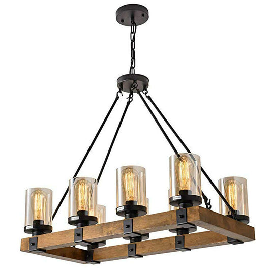 8-Lights Candle Pendant Light 480W(Max) Lodge Tavern Wood Chandelier Safety, for Living Room/Bedroom/Dining Room/Kitchen