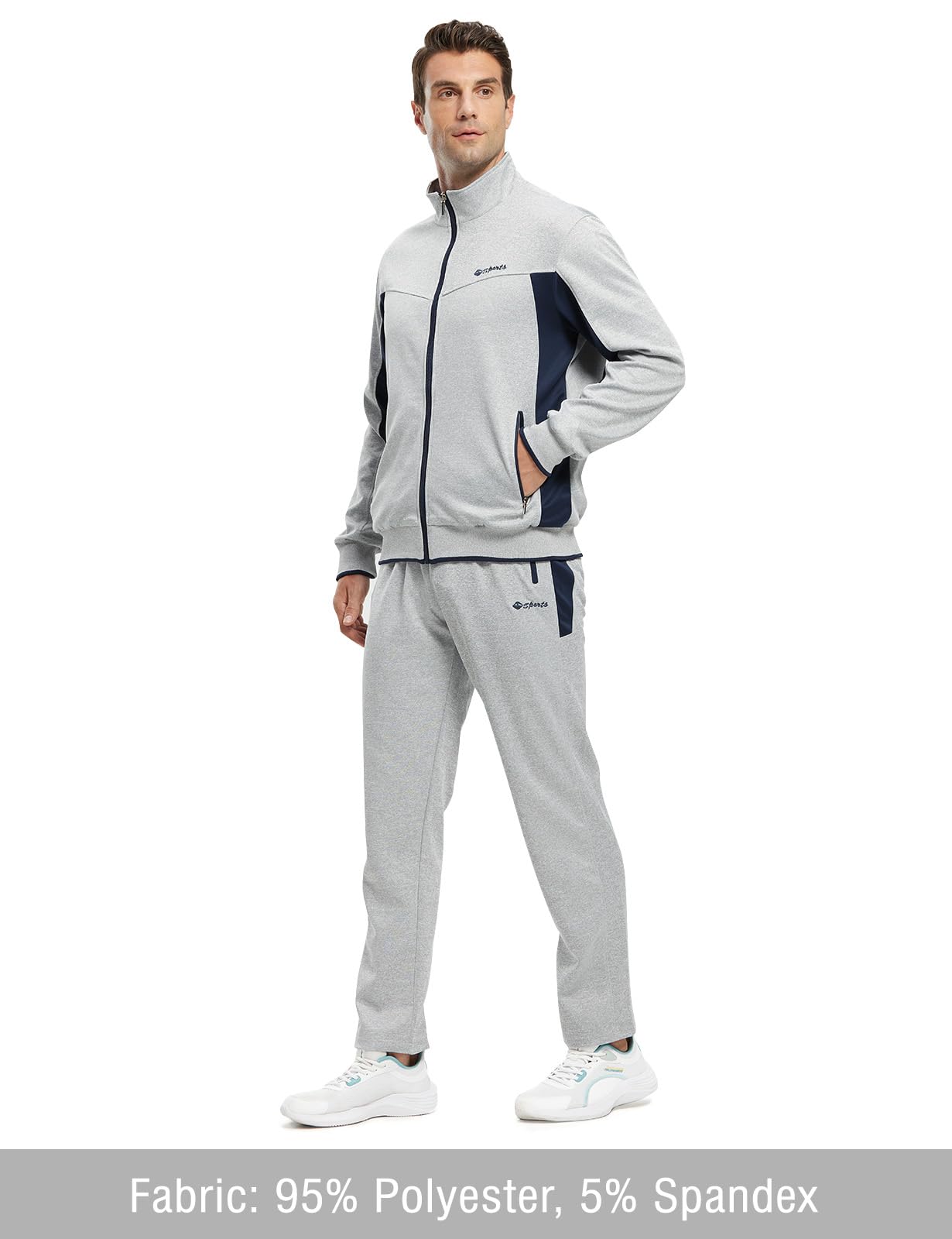 TBMPOY Men's Tracksuits Sweatsuits for Men Set Track Suits 2 Piece Casual Athletic Jogging Warm Up Full Zip Sweat Suits Grey S