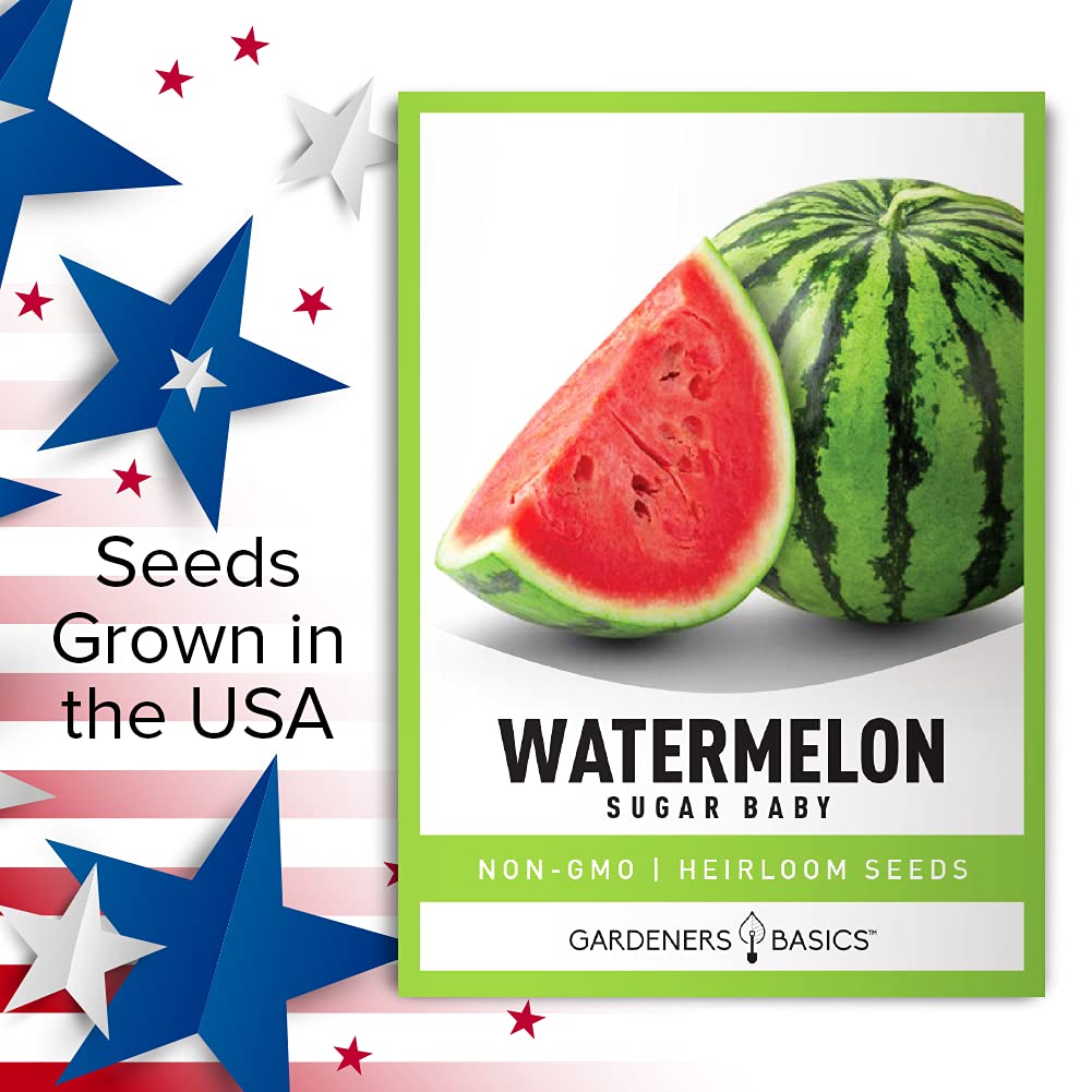 Gardeners Basics, Watermelon Seeds for Planting - Sugar Baby Heirloom Variety, Non-GMO Fruit Seed - 2 Grams of Seeds Great for Outdoor Garden