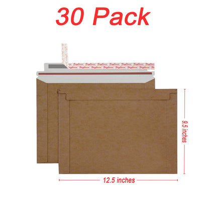 Bonfasvo Rigid Mailers 30 Pack 9.5 x 12.5 inches Brown Self Seal Stay Flat Bulk Cardboard Kraft No Bend Mailers Peel and Seal for Document Photos Pictures Papers Files CD