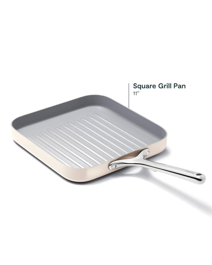 Caraway Square Grill Pan - 11” Grill Pan - Non-Stick Ceramic Coated - Non Toxic, PTFE & PFOA Free - Oven Safe & Compatible with All Stovetops - Cream