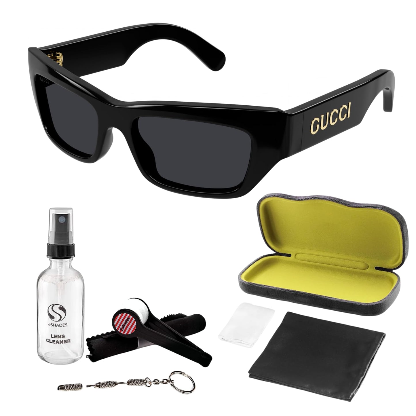 Gucci GG1296S Men Rectangular shape Sunglasses + Bundle with eSHADES Luxury Eyewear Kit