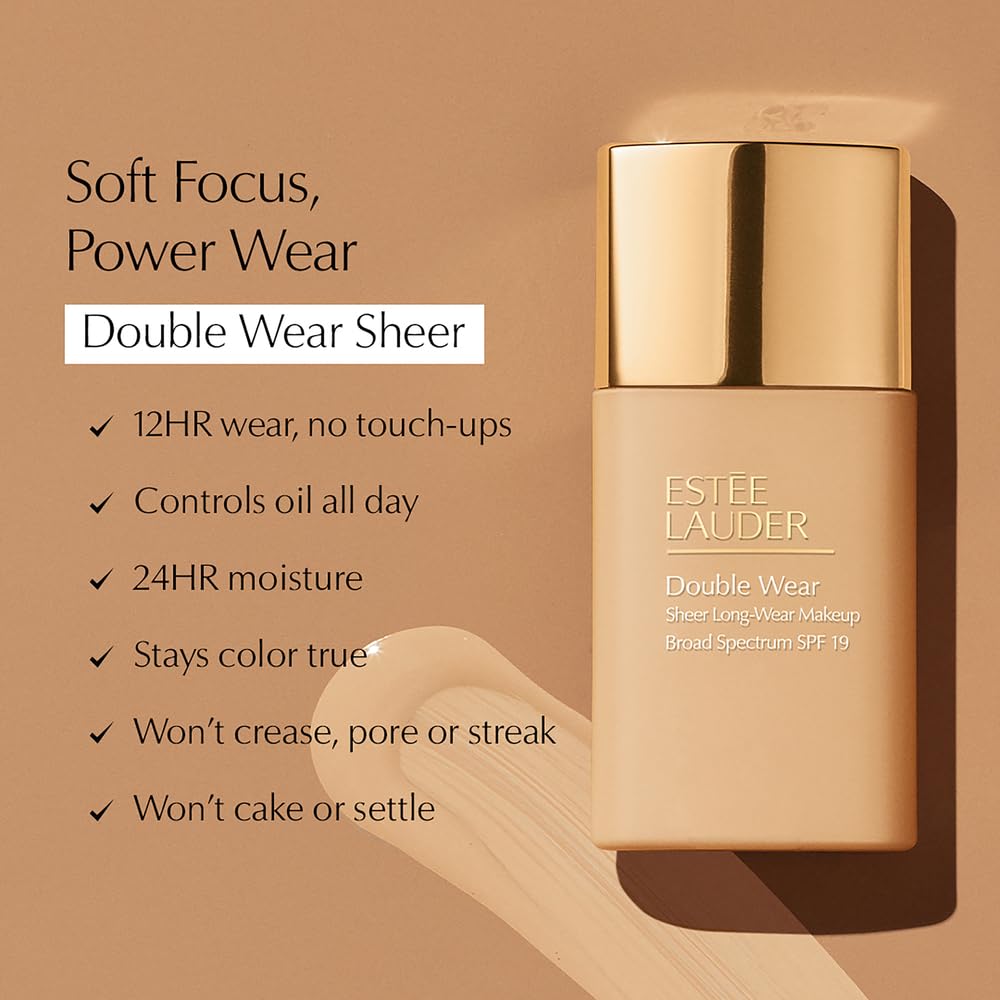 Estée Lauder Double Wear Sheer Matte Long-Wear Foundation SPF 19, 1.0 Fl Oz, 5N2 Amber Honey